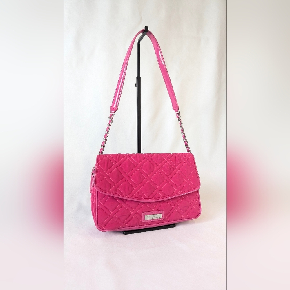 Vera Bradley Quilted Shoulder Bag Hot Pink Patent Leather Barbie Barbiecore EUC
